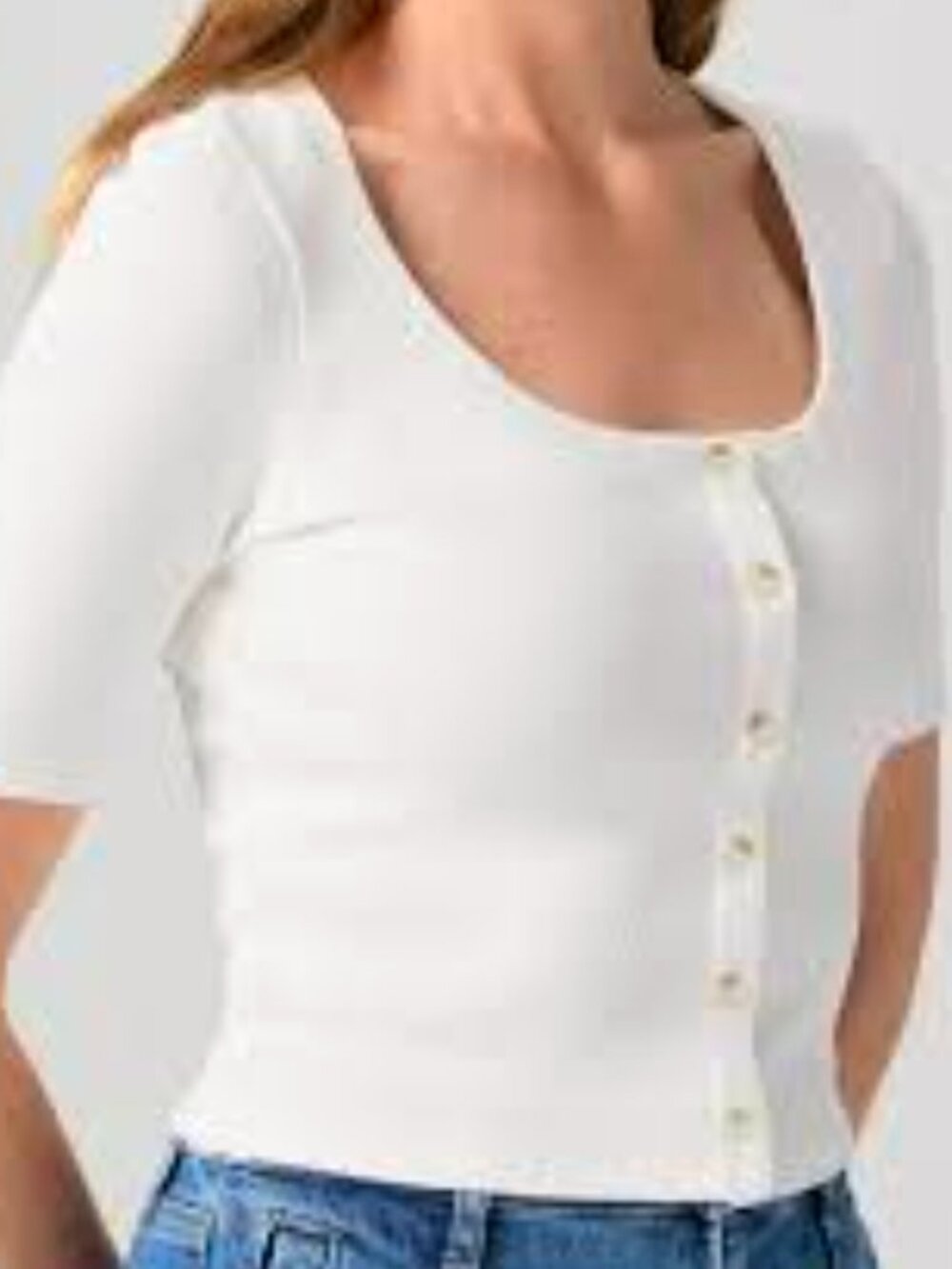Paige Evette Off White Ribbed Knit Short Sleeve Top Size XL